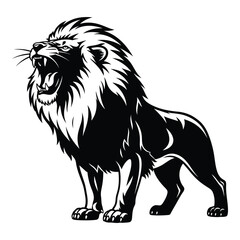 Majestic lion roaring profile silhouette powerful king of the jungle icon graphic silhouette