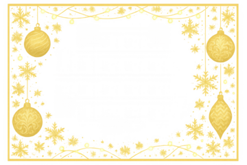 Gold christmas ornament and snowflake frame with sparkling lights, festive holiday season transparent background