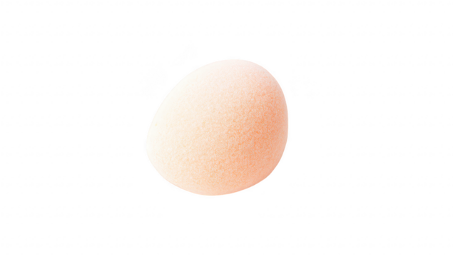 A soft. peach-colored makeup sponge resting on a clean white background. its smooth texture and round shape. ideal for beauty and cosmetic product promotion