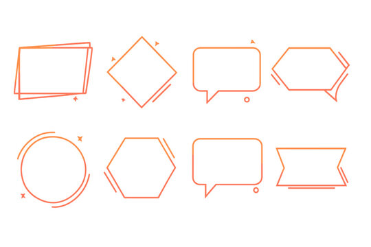 Set of modern geometric text frame shapes with trendy speech bubbles and banners, vector template graphics for creative design, conversation, communication, and layout elements