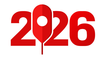 Close-up of the number 2026, where the zero is represented by a red map pointer icon, symbolizing location, target, or navigation in the future