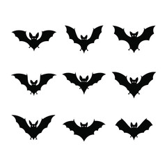 Fototapeta premium Halloween Silhouette: An array of dark, mysterious bat silhouettes in a classic pose evoke a chilling atmosphere, perfect for Halloween decor and spooky themes. 