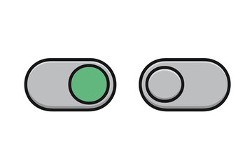 Toggle switch on and off buttons set, vector cartoon illustration of modern digital interface icons, user control elements for technology and web design, grey background