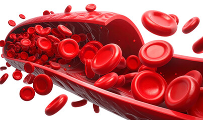 Transparent PNG Scientific Visualization of Red Blood Cells in Blood Vessel, Bright and Dynamic