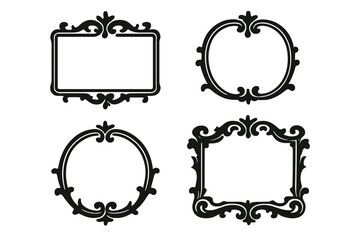 Vintage decorative frames set with ornate emblem shapes and elegant scrollwork, vector cartoon illustrations for classic design, borders with transparent backgrounds, elegant ornamental collection