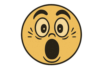 Vintage retro surprised emoticon face, expressive emoji smiley icon illustration, shocked facial expression vector graphic with transparent background, emotive cartoon character design