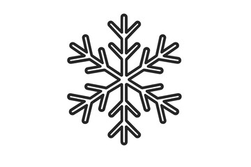 Black simple snowflake icon vector illustration with symmetrical branches, winter season design element, frozen nature symbol, cold weather motif transparent background