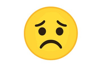 Fototapeta premium Upset emoticon vector, sad emoji face with worried expression, yellow smiley icon illustration, transparent background, emotional reaction symbol, digital mood graphic