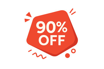 Special offer red geometric trendy bubble with 90% off discount sale sticker, modern retro vector tag design for clearance and promotional price label