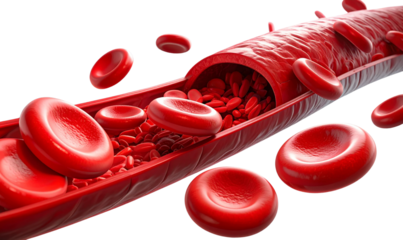 PNG Scientific Visualization of Red Blood Cells in Blood Vessel, Bright and Dynamic, Transparent