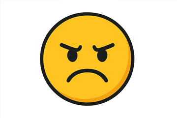 Angry face emoji showing disapproval. Mad emoticon with a grumpy expression. Annoyed, furious, and dissatisfied icon. Negative emotion and bad mood vector illustration.