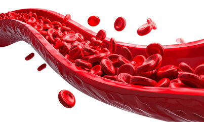 Scientific Visualization of Red Blood Cells in Blood Vessel, Bright and Dynamic, Transparent PNG