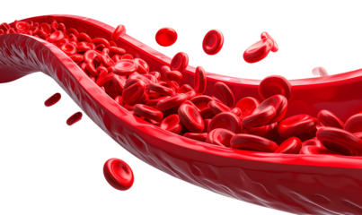 Scientific Visualization of Red Blood Cells in Blood Vessel, Bright and Dynamic, Transparent PNG