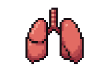 Pixel art lungs icon. Vector cartoon illustration of a human respiratory system. 8-bit retro style anatomy symbol. Medical, health, science, breathing concept graphic design.