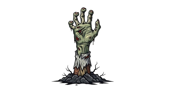 Zombie Hand Rising Vector Illustration on White Background