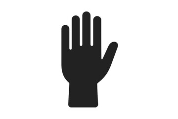 Raised open hand glyph icon for stop gesture. Palm symbol for voting, help, or volunteering. High five sign. Black vector silhouette for graphic design element.