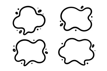 Set of hand-drawn speech bubbles. Liquid shape comic thought clouds. Vector doodle frames for text. Abstract splash blobs. Cartoon communication icon collection. Black and white.