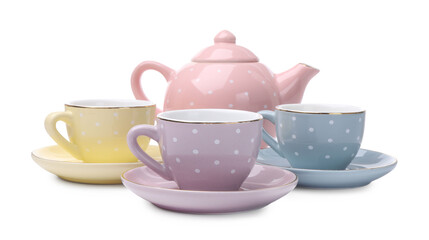 Beautiful tea set isolated on white. Child's toy