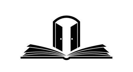 Open book with open door rising from its pages