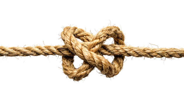 Braided brown rope with complex knot tied firmly