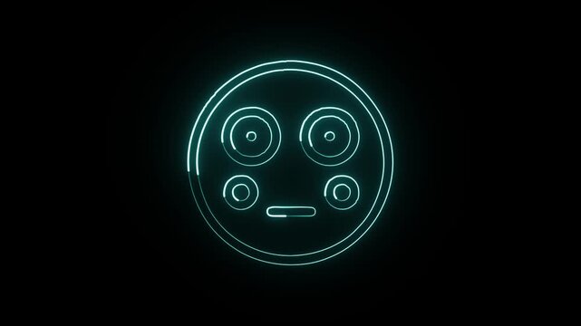 Shy glowing neon line animated icon. Shy character animation HD video isolated on black background.