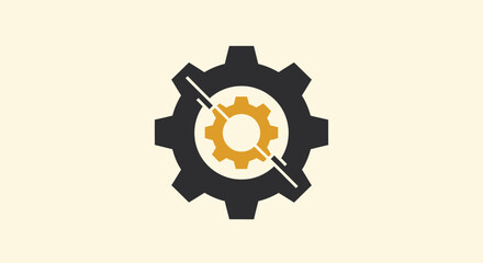 Two gears, the smaller, central one is bisected