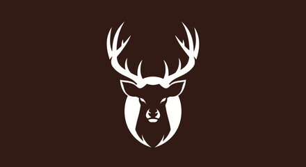 Stylized white deer head with antlers on brown