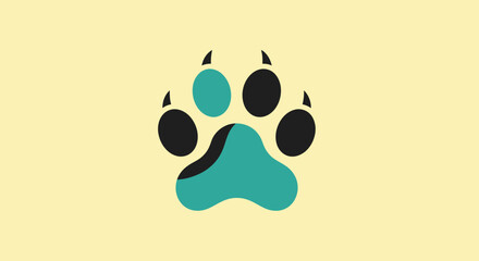 Teal & black paw print on cream