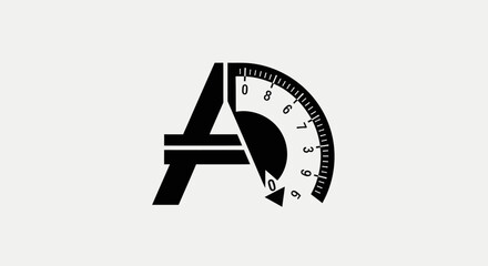 Black letter A integrated with a gauge shape on a white backdrop