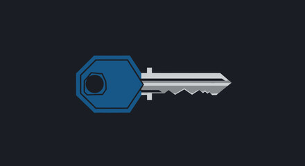 Isolated blue and gray key on dark background