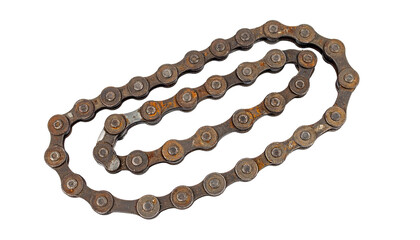 Old rusty metal chain on black background, curved lines visible