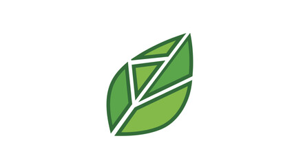 A stylized leaf with geometric sections, shades of green, and a dark green outline
