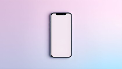 Modern smartphone with a blank white screen for mockup purposes on a soft pastel gradient background.