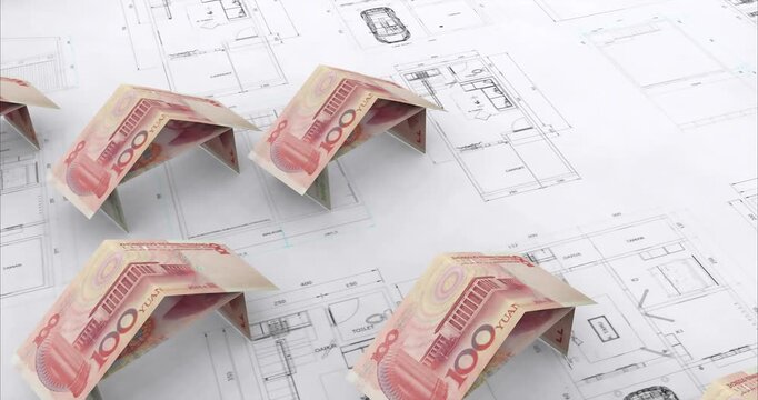 real estate investment animation chinese yuan money 3d rendering 4k animation