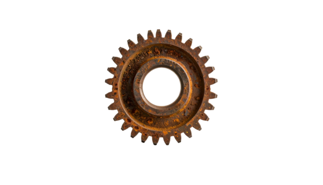 Rusted gear, isolated on black background, mechanical part