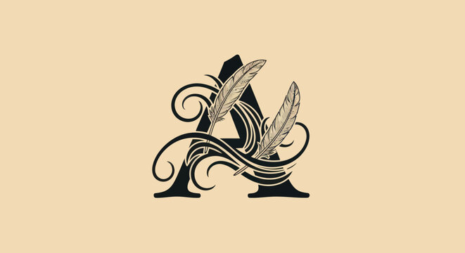 Ornate letter "A" with feather accents