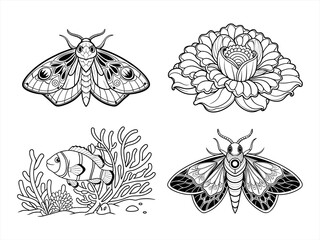 coloring page line art the flower black vector bundle