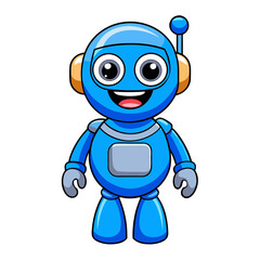 Cute cartoon blue robot with big eyes and a smile, standing full length. Perfect for kids' projects, technology, and game designs