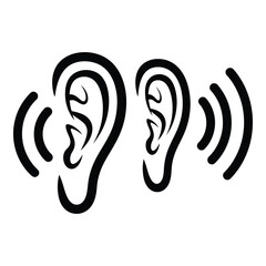 Stylized black and white iconography of human ears with sound waves representing hearing and listening silhouette