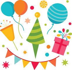 vector illustration of a set of colorful birthday elements