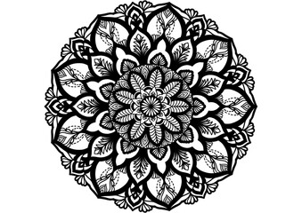 Intricate mandala coloring page with detailed floral and ornamental line art design. Perfect for relaxation, mindfulness practice, yoga, meditation, stress relief, and creative art therapy activities.
