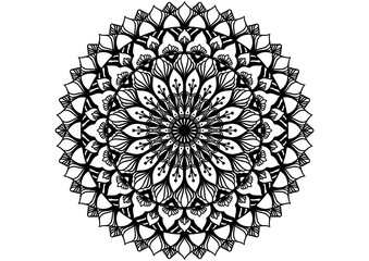 Intricate mandala coloring page with detailed floral and ornamental line art design. Perfect for relaxation, mindfulness practice, yoga, meditation, stress relief, and creative art therapy activities.
