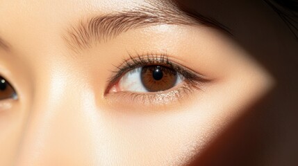 アジア人女性の目のクローズアップ、明るい光と影のコントラスト