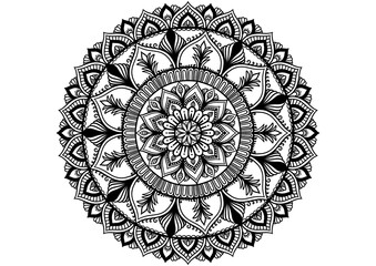 Intricate mandala coloring page with detailed floral and ornamental line art design. Perfect for relaxation, mindfulness practice, yoga, meditation, stress relief, and creative art therapy activities.