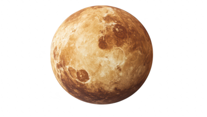 A detailed. high-resolution depiction of the planet Venus. its textured surface and atmospheric features. set against a plain white background. ideal for educational and scientific use