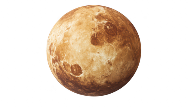 A detailed. high-resolution depiction of the planet Venus. its textured surface and atmospheric features. set against a plain white background. ideal for educational and scientific use