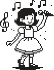 Young girl singing with microphone and musical notes illustration