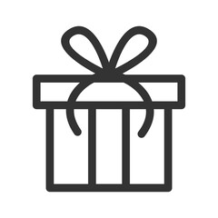 Black gift box icon with ribbon 
