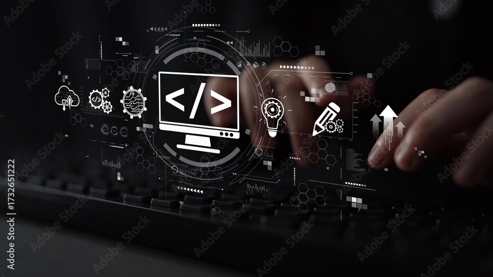Wall mural modern web development concept featuring coding symbols, web development process, web development in