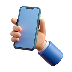 Cartoon hand holding a modern smartphone with a blank screen